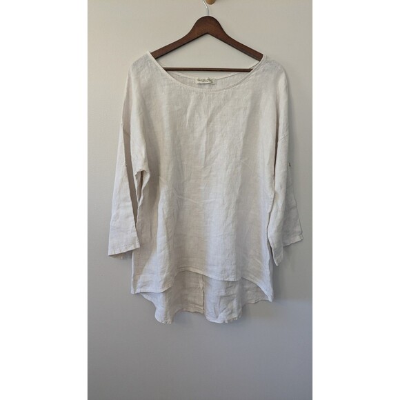 Terzo Millennio Womens Linen Tunic Top Medium Lagenlook Button Back Natural - Picture 2 of 9